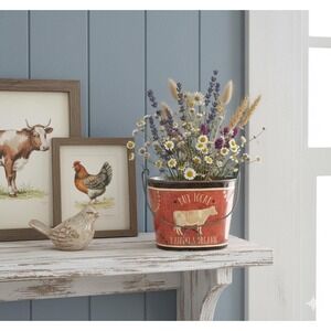 Vintage "Buy Local" Cow Tin Bucket 4x4x2